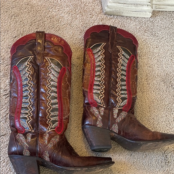 Dan Post Brown and Red Heeled Boots - Picture 3 of 7